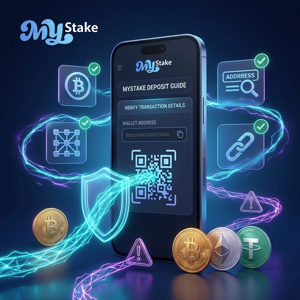 Depósito de Bitcoin, Ethereum y USDT en MyStake con verificación de red y dirección de billetera