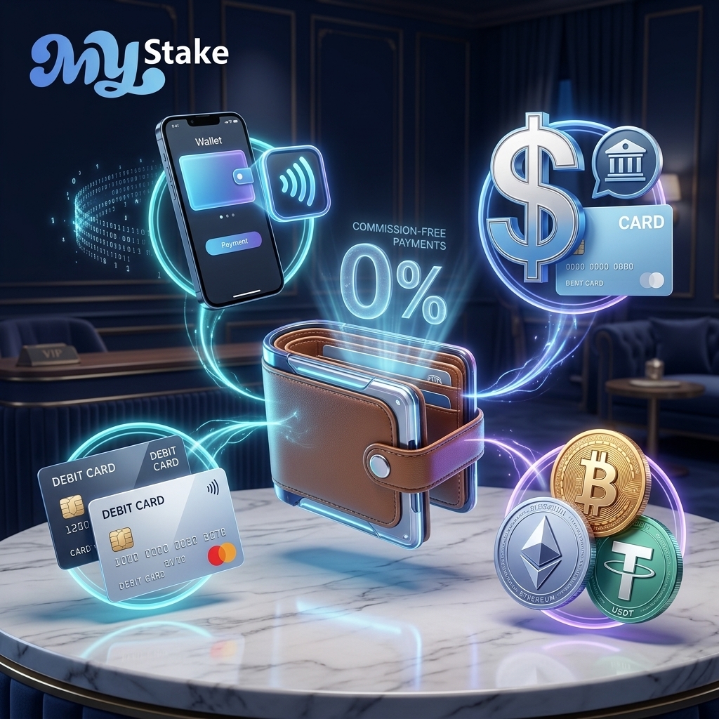 Tarjetas, billeteras electrónicas, métodos bancarios y criptomonedas disponibles en la caja de MyStake