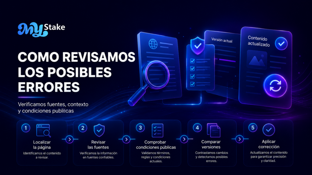 Proceso editorial de MyStake para revisar fuentes, condiciones públicas y actualizar contenidos