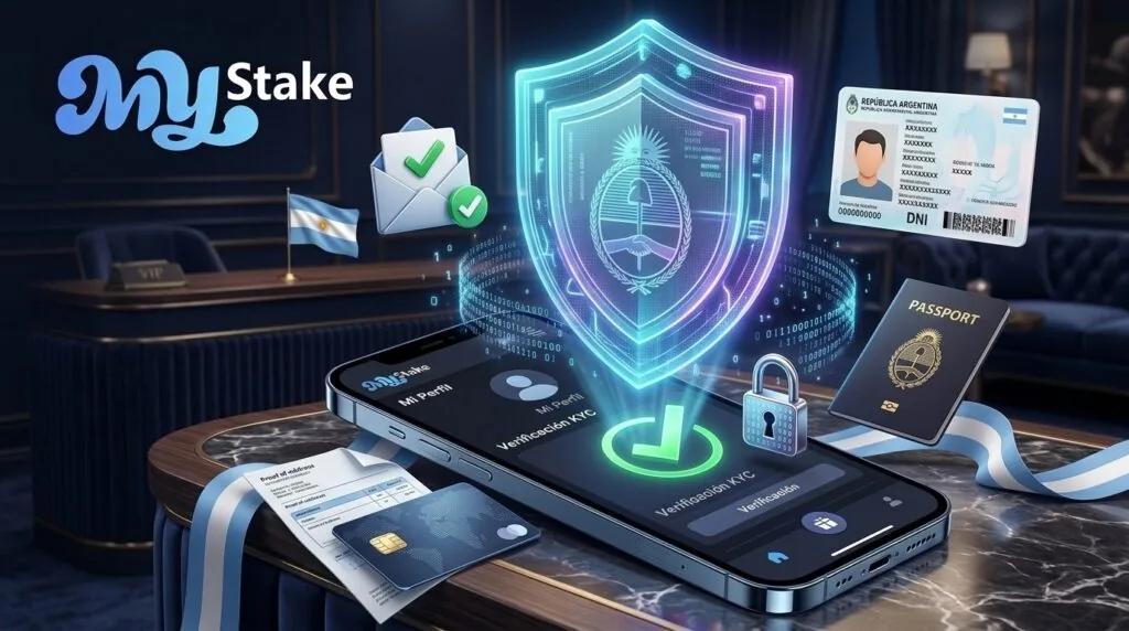 Verificación de cuenta MyStake con email, DNI argentino, pasaporte y método de pago
